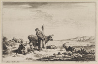 KG 05209
<br/>
Herderin met spinrok aan het water
<br/>
<em>Visscher, Jan de (ca. 1636-na 1692)</em>